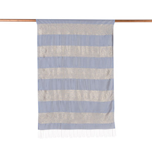 Baby Blue Block Lurex Striped Silk Scarf - Thumbnail