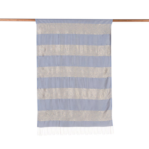 Baby Blue Block Lurex Striped Silk Scarf