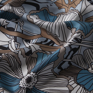  Baby Blue Carnival Flowers Twill Silk Scarf Model 01 - Thumbnail