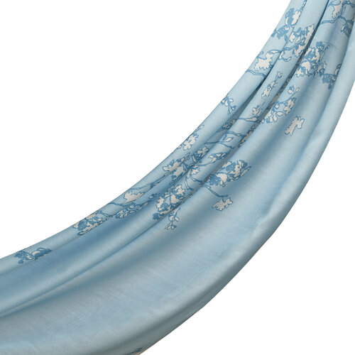 Baby Blue Cercis Flower Cotton Rayon Scarf
