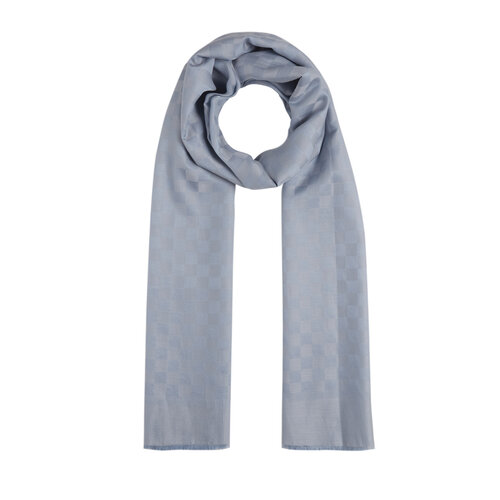 Baby Blue Checkered Cotton Silk Scarf