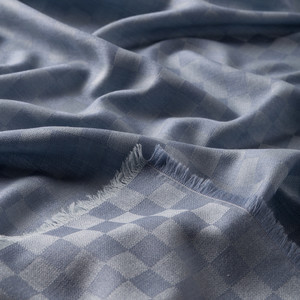 Baby Blue Checkered Wool Silk Scarf - Thumbnail