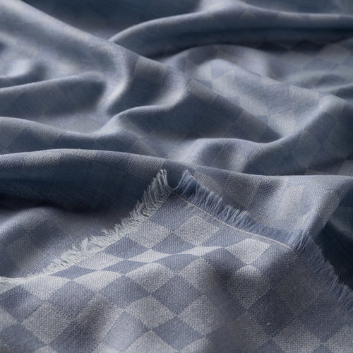 Baby Blue Checkered Wool Silk Scarf