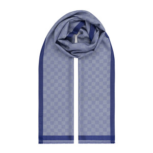 Baby Blue Checkered Wool Silk Scarf - Thumbnail