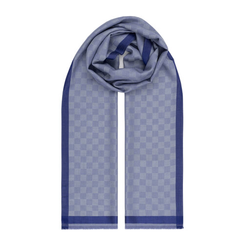 Baby Blue Checkered Wool Silk Scarf