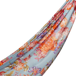 Baby Blue Chrysanthemum Print Modal Cotton Scarf - Thumbnail