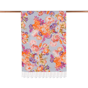 Baby Blue Chrysanthemum Print Silk Scarf - Thumbnail