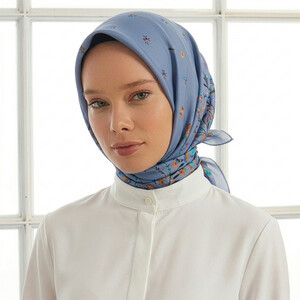 Baby Blue Day Dream Twill Silk Scarf - Thumbnail