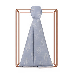 ipekevi - Baby Blue IE Monogram Wool Silk Scarf