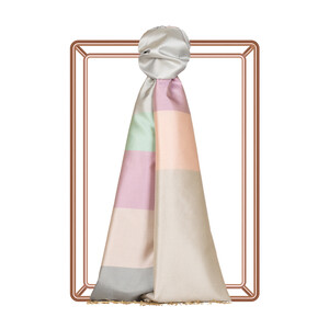 Baby Blue Kushak Striped Silk Scarf - Thumbnail