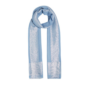 Baby Blue Lurex Border Wool Silk Scarf - Thumbnail