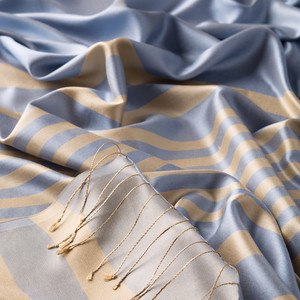 Baby Blue Meridian Striped Silk Scarf - Thumbnail