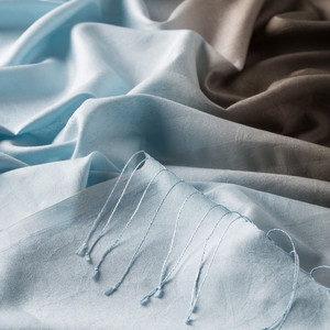 Baby Blue Mink Mono Striped Gradient Silk Scarf - Thumbnail