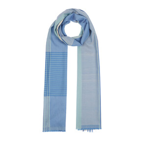Baby Blue Mixed Striped Cotton Silk Shawl - Thumbnail