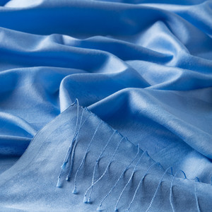 Baby Blue Mono Striped Silk Scarf - Thumbnail