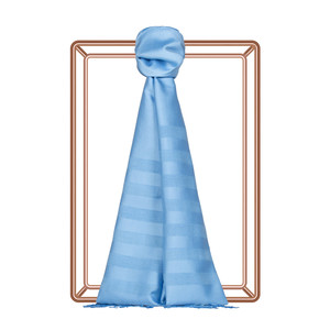 Baby Blue Mono Striped Silk Scarf - Thumbnail