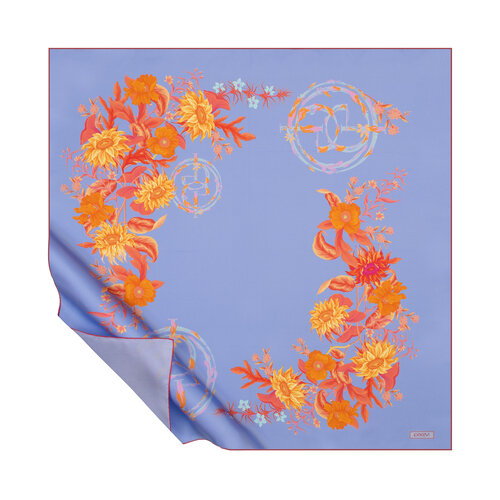 Baby Blue Monogram Garden Twill Silk Scarf