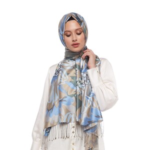 Baby Blue Nihavent Print Silk Scarf - Thumbnail