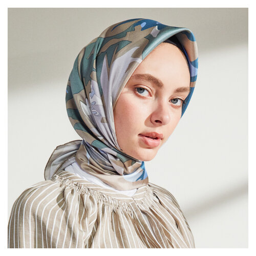 Baby Blue Nihavent Print Silk Twill Scarf