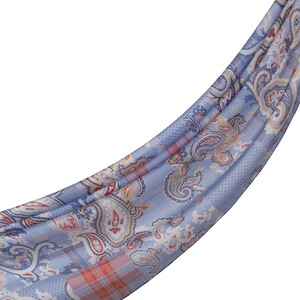 Baby Blue Patchwork Print Tencel Scarf - Thumbnail