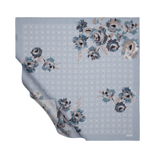 Baby Blue Peony Monogram Print Silk Twill Scarf