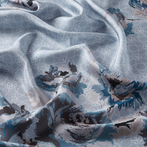 ipekevi - Baby Blue Peony Monogram Print Silk Twill Scarf (1)