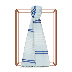 Baby Blue Perspective Line Pattern Cotton Silk Scarf - Thumbnail