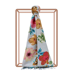 Baby Blue Petunia Print Silk Scarf - Thumbnail