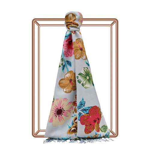 Baby Blue Petunia Print Silk Scarf
