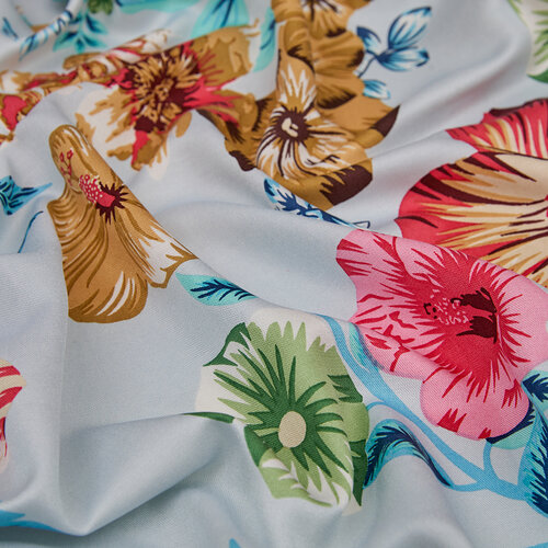 Baby Blue Petunia Print Silk Scarf