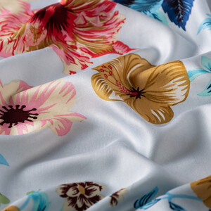 Baby Blue Petunia Print Silk Scarf - Thumbnail