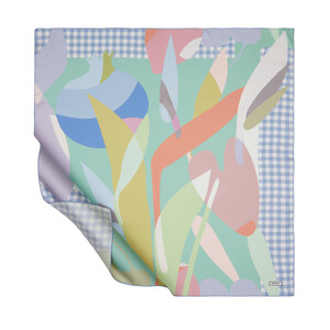 Baby Blue Picnic Twill Silk Scarf - Thumbnail