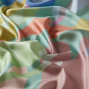 Baby Blue Picnic Twill Silk Scarf - Thumbnail