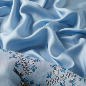 ipekevi - Baby Blue Pretty Garden Twill Silk Scarf (1)