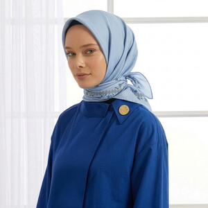Baby Blue Pretty Garden Twill Silk Scarf - Thumbnail
