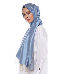 Baby Blue Reversible Silk Scarf - Thumbnail