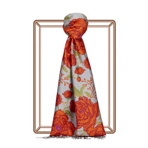Baby Blue Rosa Patterned Twill Silk Scarf - Thumbnail