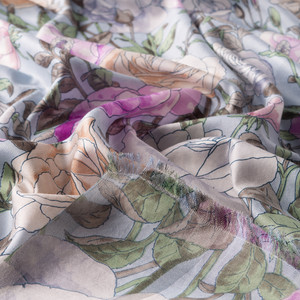 Baby Blue Rose Garden Saten Silk Scarf - Thumbnail