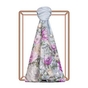 Baby Blue Rose Garden Saten Silk Scarf - Thumbnail