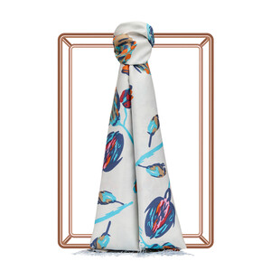 Baby Blue Rose Print Silk Scarf - Thumbnail