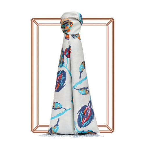 Baby Blue Rose Print Silk Scarf