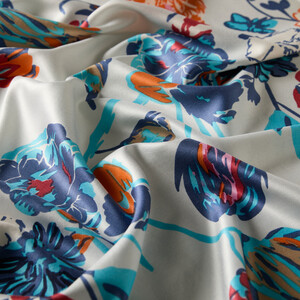 Baby Blue Rose Print Silk Scarf - Thumbnail