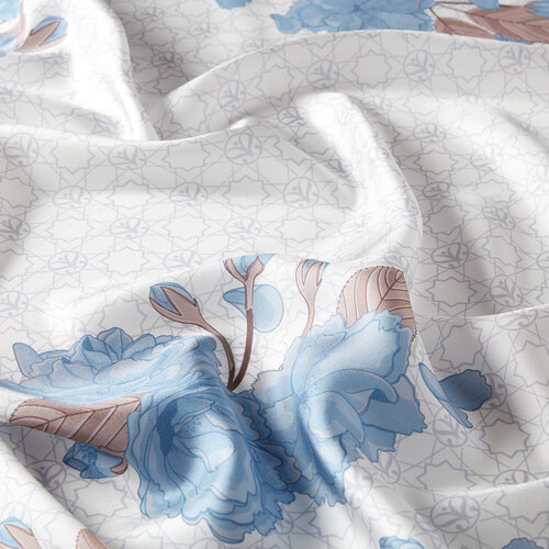 Baby Blue Sakura Monogram Silk Twill Scarf