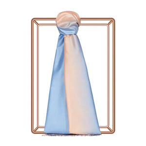 Baby Blue Salmon Plain Gradient Silk Scarf - Thumbnail