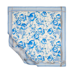 Baby Blue Soulful Blooms Twill Silk Scarf - Thumbnail