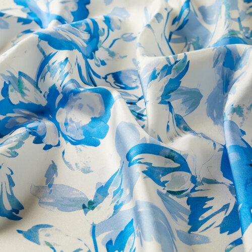 Baby Blue Soulful Blooms Twill Silk Scarf