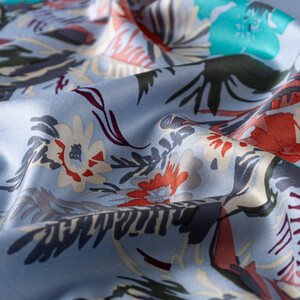 Baby Blue Spring Breeze Print Modal Silk Scarf - Thumbnail