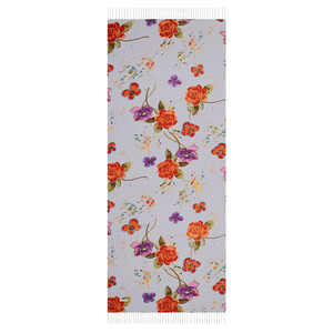 Baby Blue Summer Garden Print Silk Scarf - Thumbnail