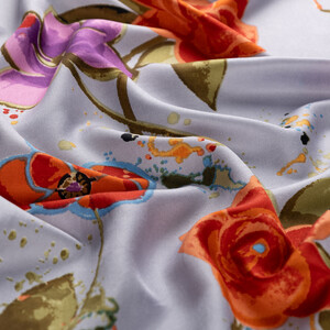 Baby Blue Summer Garden Print Silk Scarf - Thumbnail