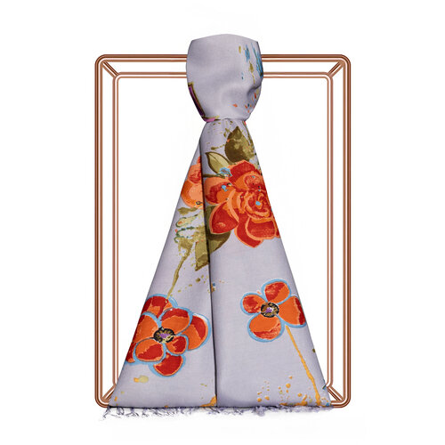 Baby Blue Summer Garden Print Silk Scarf